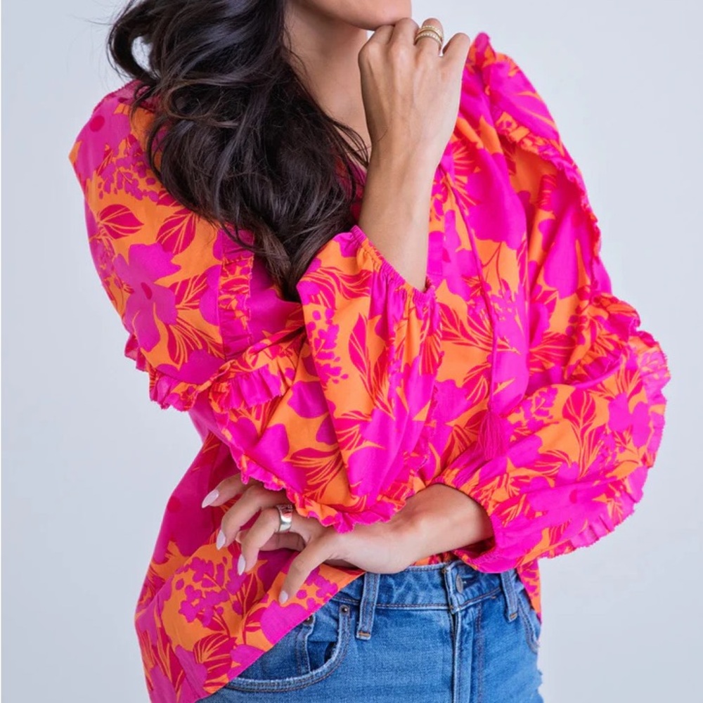 Karlie Pink and Orange Floral Blouse